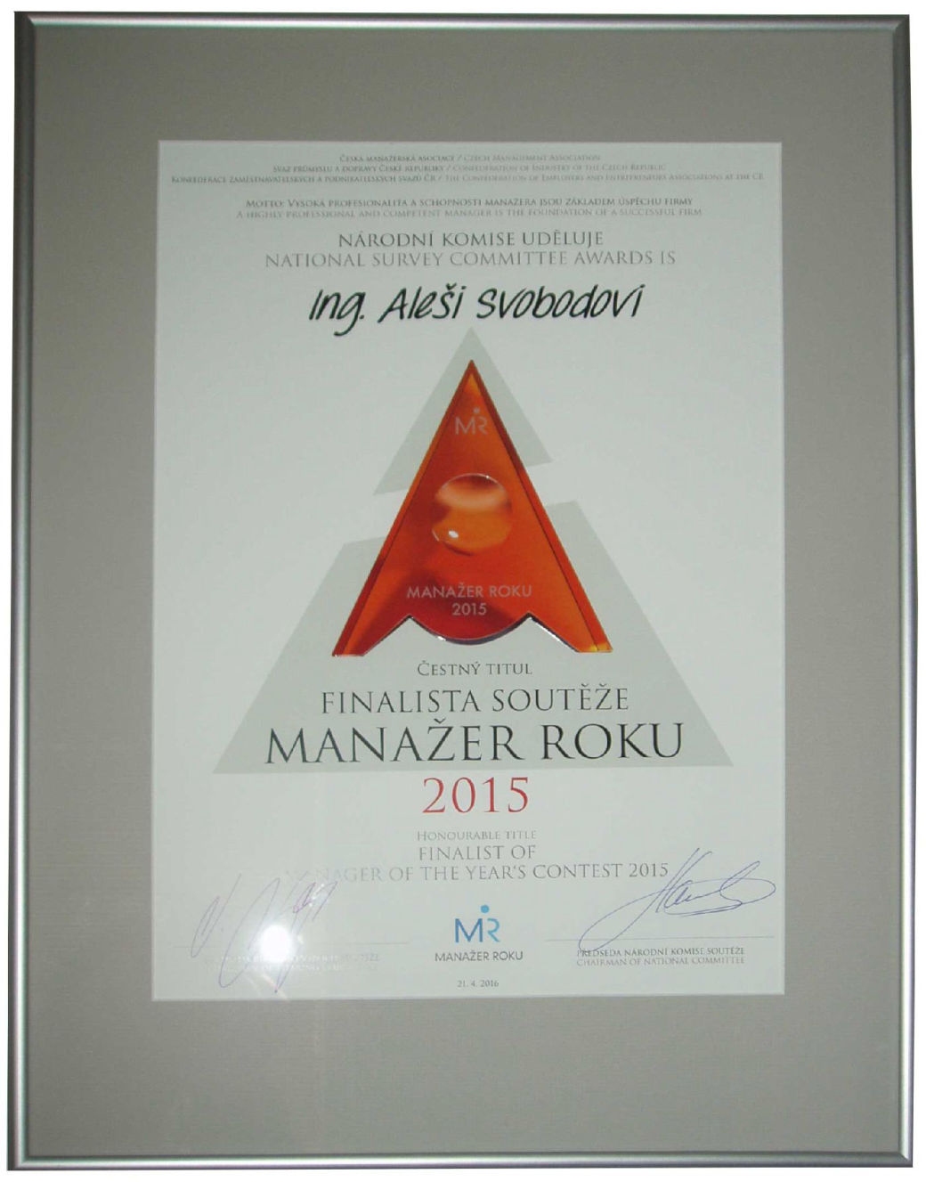 FINALISTA SOUTĚŽE MANAGER ROKU 2015